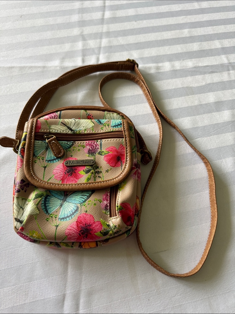 Floral Butterfly mini Crossbody Bag in Beige/Tan by Multisac